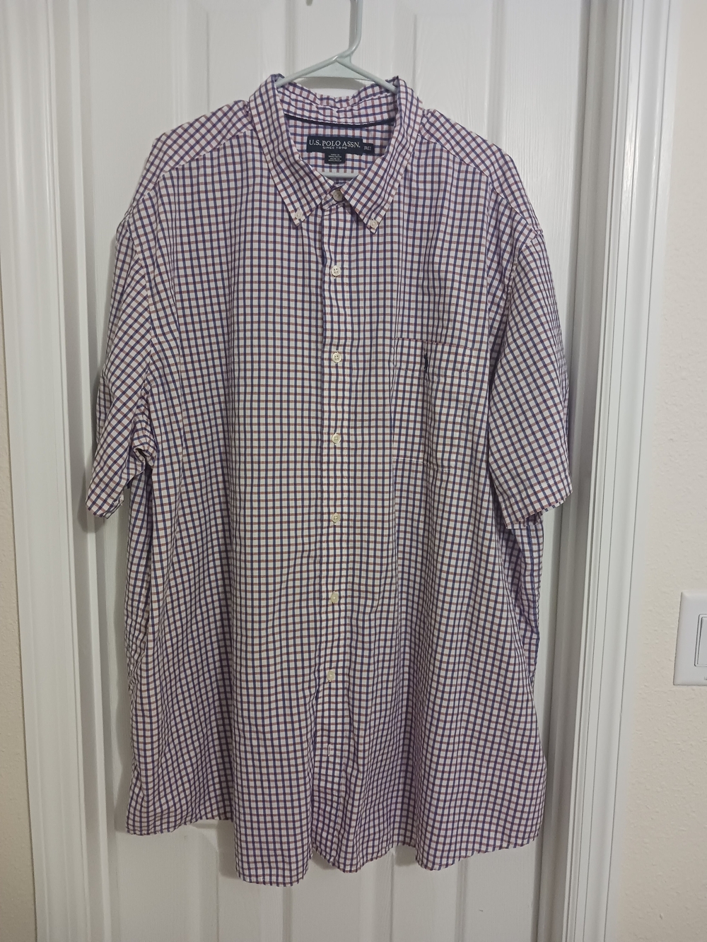 U.S. Polo Assn. Short Sleeve Button-Down Check Shirt - Red White Blue Mens 3XLT